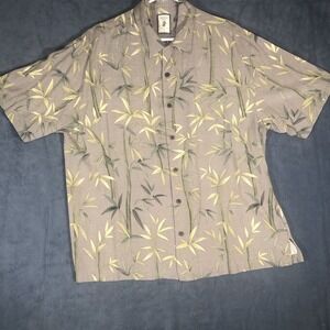 Jamaica Jaxx Mens Size Large Short Sleeve Silk Hawaiian Taupe Beige/Green Shirt